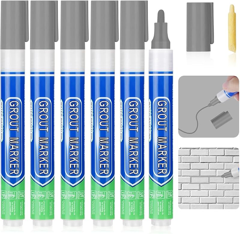 Flintronic Grout Pen 6pcs Light Grey Tile Repair Markers Sealer Pens