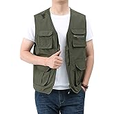 Perbai Men's Black Utility Fishing Vest Outdoor Summer Lightweight Work Photo Safari Cargo Vest
