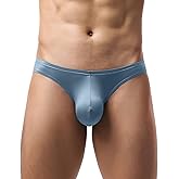 FEOYA Men's Sexy Underwear Low Rise Brief Underpants Male Bulge Pouch Sheer Satin Bikini Underpants