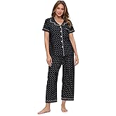 Casual Nights Women's Super Soft Capri Pajamas Set, Short Sleeve Button Down Shirt with Pants PJ Set with Pockets