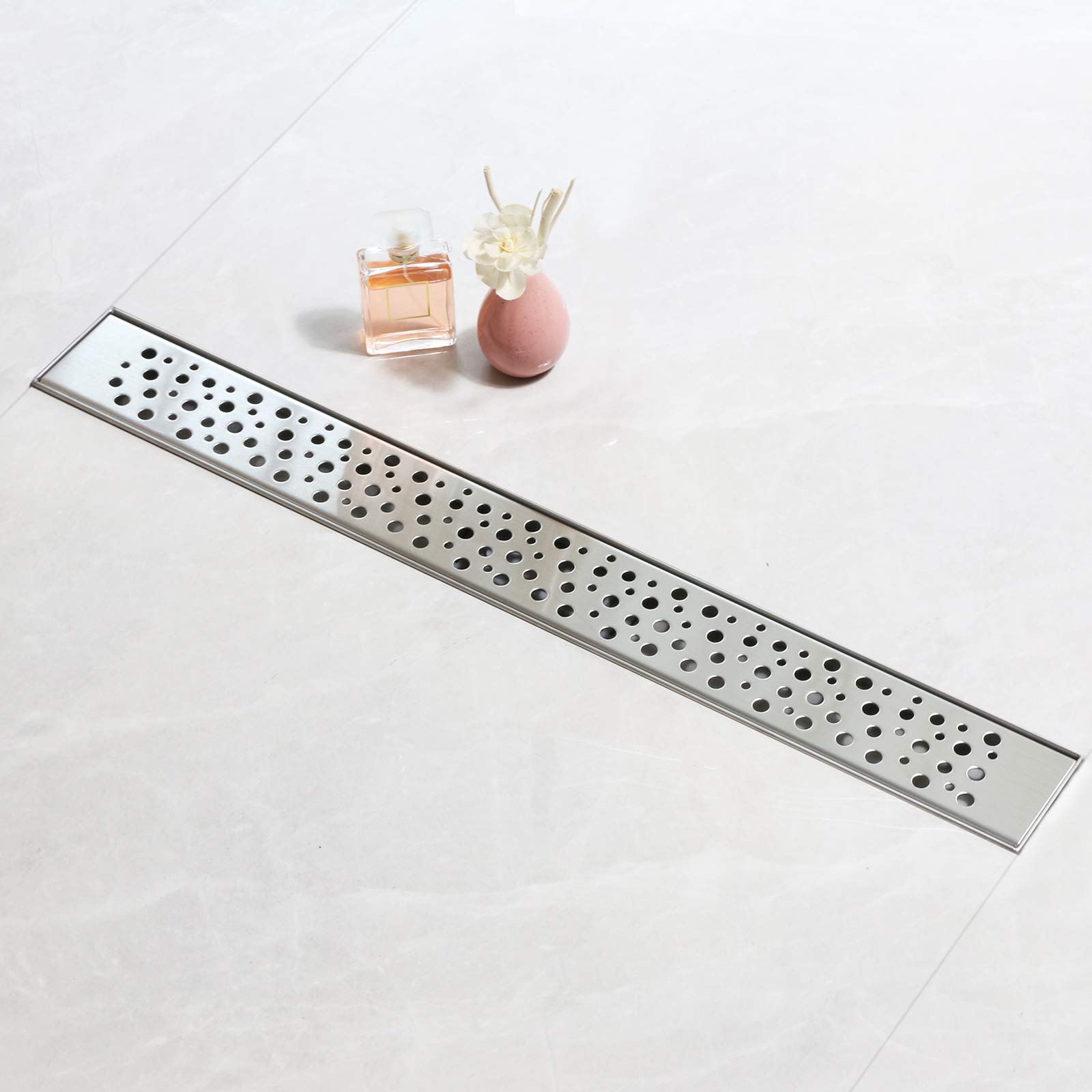 SaniteModar 50 cm Linear Shower Drain, Bubble Panel Shower Drain with Siphon, Brushed 304 Stainless Steel Linear Drain with Leveling Feet