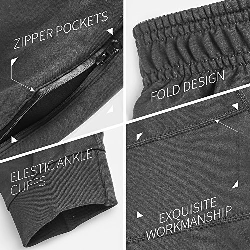 Gerlobal Mens Joggers Pants Active Casual Gym Workout Running Sweatpants With Zipper Pockets Dark Grey,Medium