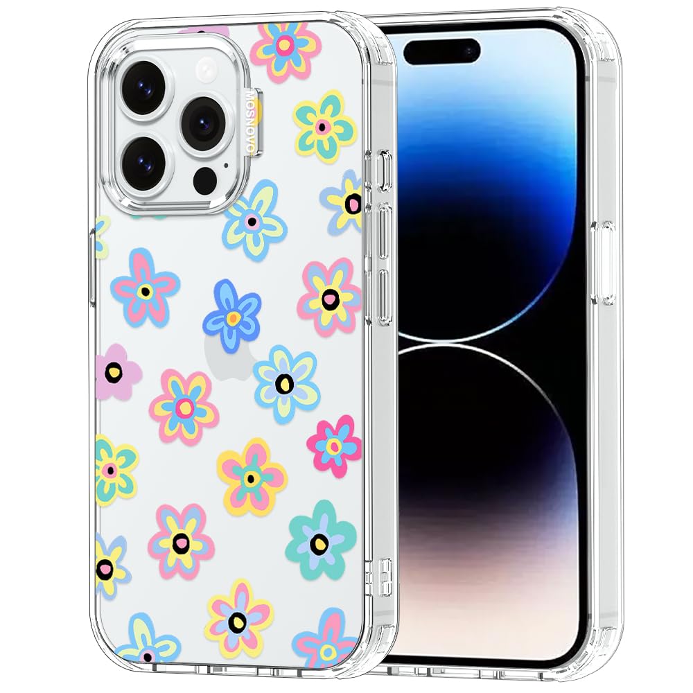MOSNOVO Case for iPhone 14 Pro Max, [Buffertech 6.6ft Military-Grade Drop Protection] [Anti Peel Off Tech] Clear TPU Bumper Phone Case Cover Design - Groovy Flower — image 1