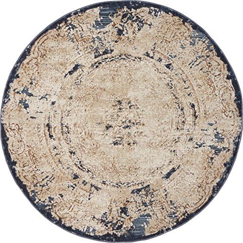 Unique Loom Chateau Collection Distressed Vintage Traditional Textured Cream Round Rug (4 0 X 4 0)