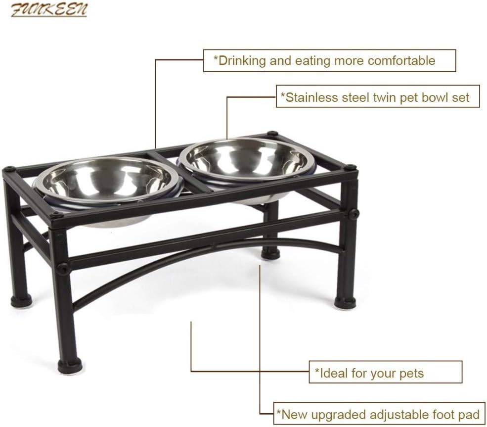 Double Stainless Steel Cat Dog Puppy Pet Bowls Stand,Water Food Feeder Pet Dish Holders (Small), Black - Image 4