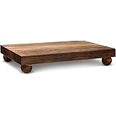 Amyhill Wood Pedestal Stand Kitchen Soap Tray Farmhouse Wooden Riser Stand for Kitchen Bathroom Counter Table Decor Plant Candle Vases Display (Dark Brown, 12 x 7 inch)