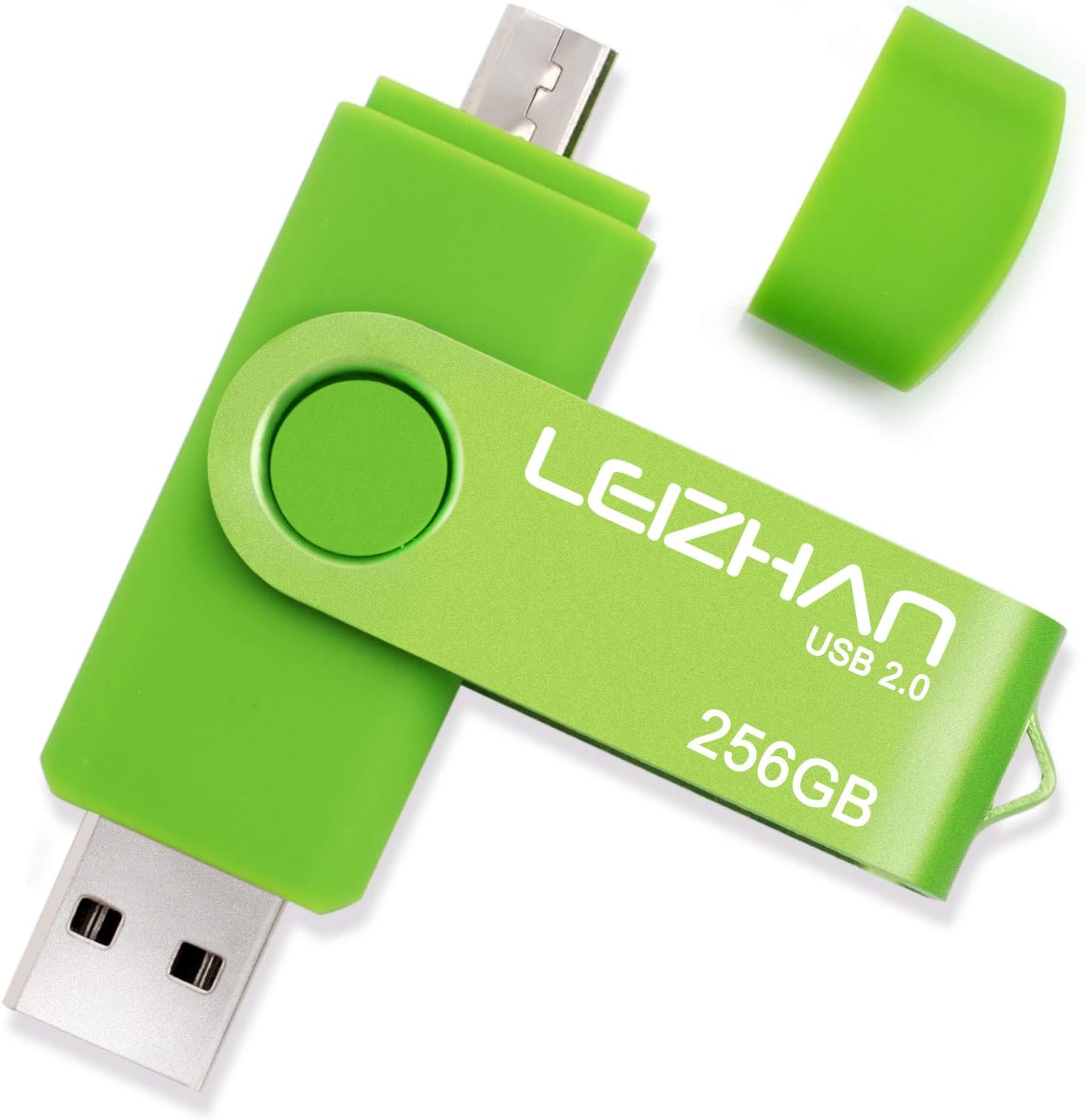 LEIZHAN 256GB Memory Stick USB Dual Port(USB 2.0 & Micro USB) Rotabable Pen Drive 2 in 1 USB flash Drive for Android Smartphones & Tablets & Laptops PC (Green)