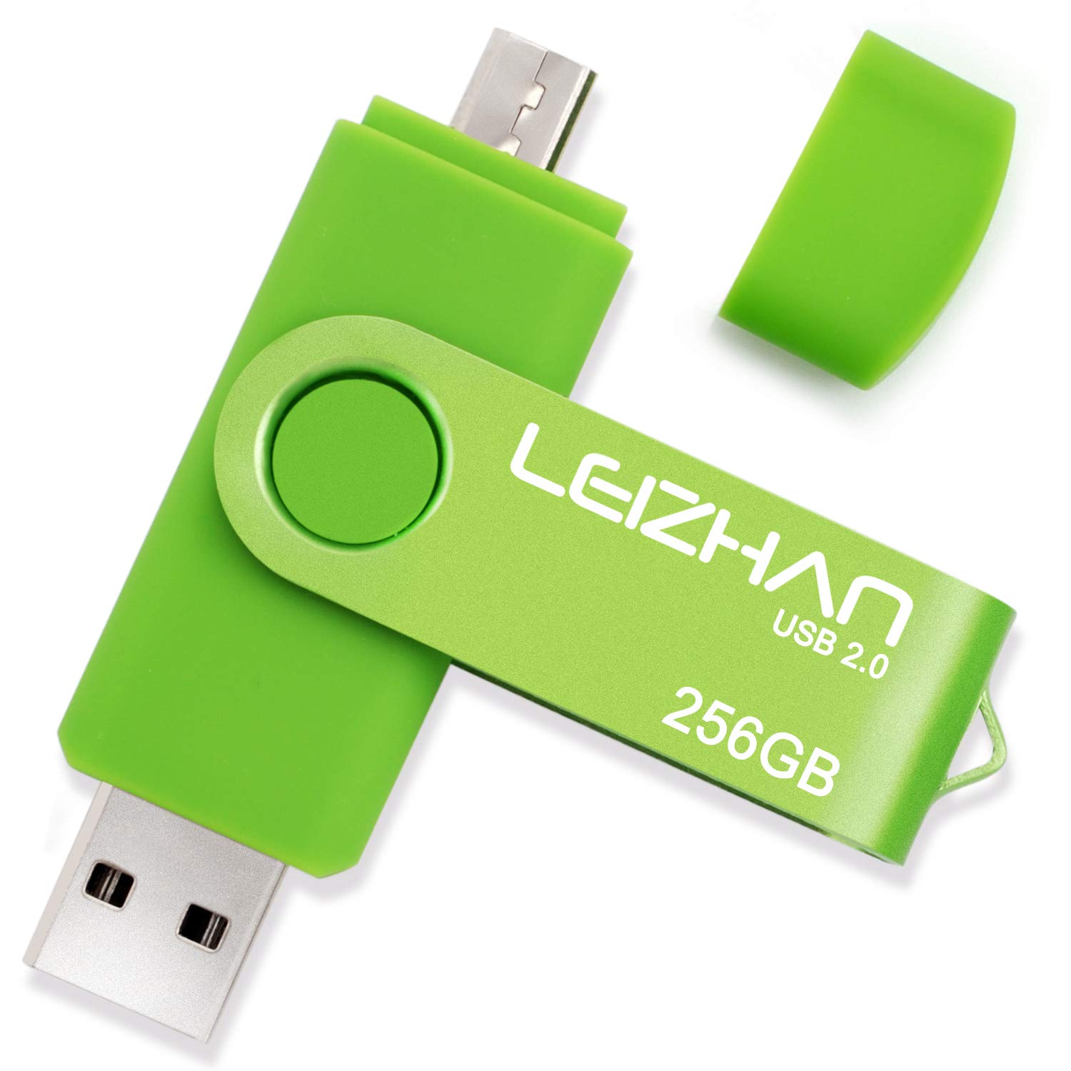 LEIZHAN 256GB Memory Stick USB Dual Port(USB 2.0 & Micro USB) Rotabable Pen Drive 2 in 1 USB flash Drive for Android Smartphones & Tablets & Laptops PC (Green)