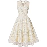 Sleeveless Floral Embroidery Dress for Women Flower Embroidery Tulle Prom Dress Mesh Illusion Keyhole Wedding Party Tea Dress