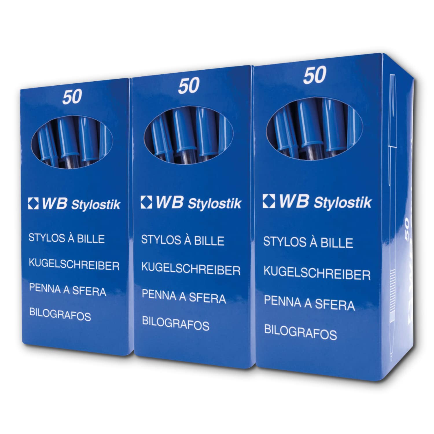 W B Stylostik Blue Ballpoint Pen Pack of 150 (3 x 50) Medium Point Ballpen with Textured Comfort Grip