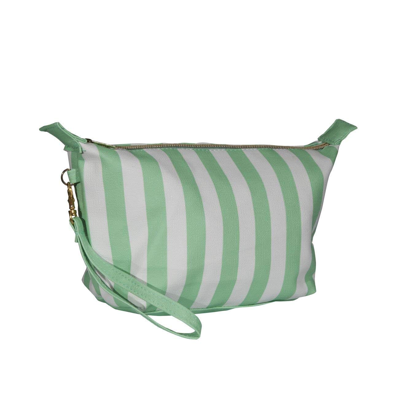 Sanjo Nautical Stripe Design Toiletries Bag, Medium, 22 x 8 x 14 cm, Pastel Green/White