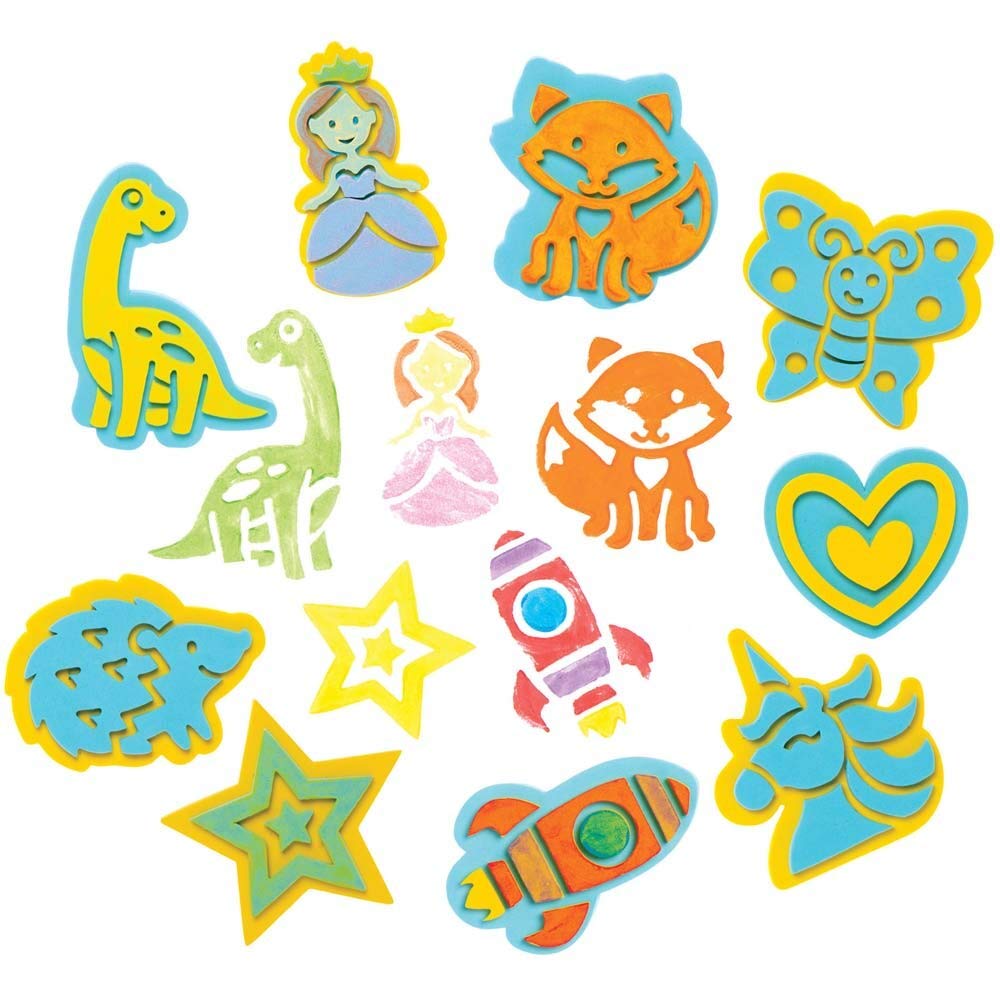 Baker Ross FE501 Foam Stampers Craft Set - Pack of 20, Craft Stamps, Stamp Sets for Children, Ideal for Kids Arts and Crafts Projects