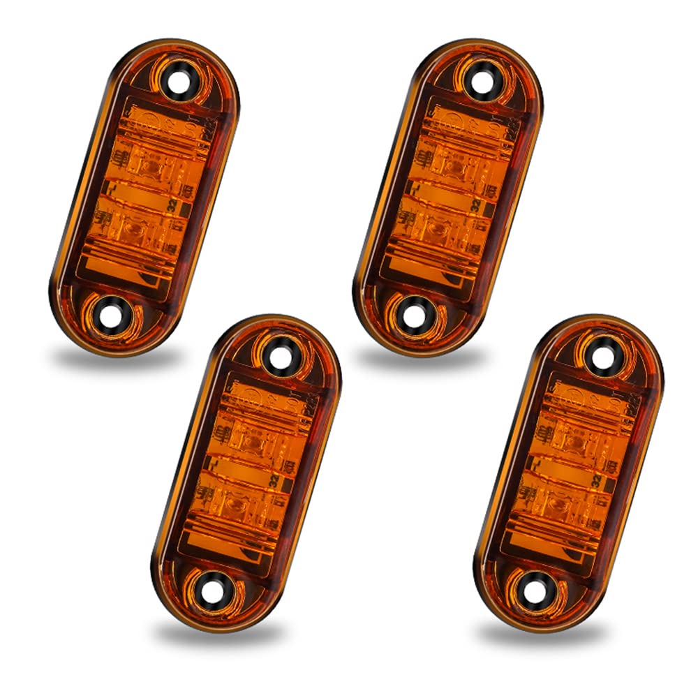 Biqing LED Side Marker Lights, Trailer Marker Lights Amber Side Marker Assembly 12V/24V Waterproof for Car Truck Van Trailers Lorry Car Bus 4Pcs