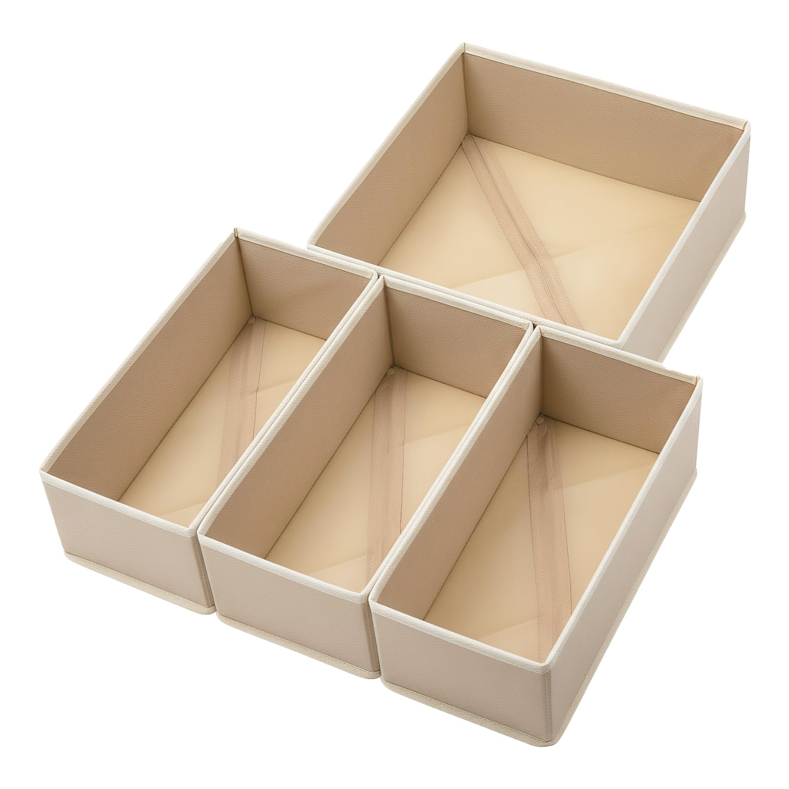 Bructhun Drawer Organizer Set of 4 Khaki - Fabric Storage Bins for Clothes, Underwear, Socks & Bras - 11" Dresser Dividers for Bedroom Closet