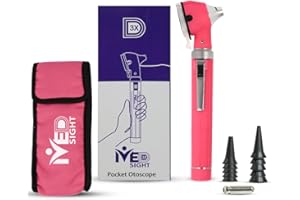 MeddSight Otoscope with Light, Fibre Optic Ear Scope for Kids & Adults, 3X Zoom Magnifying Glass, LED Ear Infection Checker with 10 Disposable Specula, Nylon Case, 6 Colors-Medical Grade-(Pink Color)