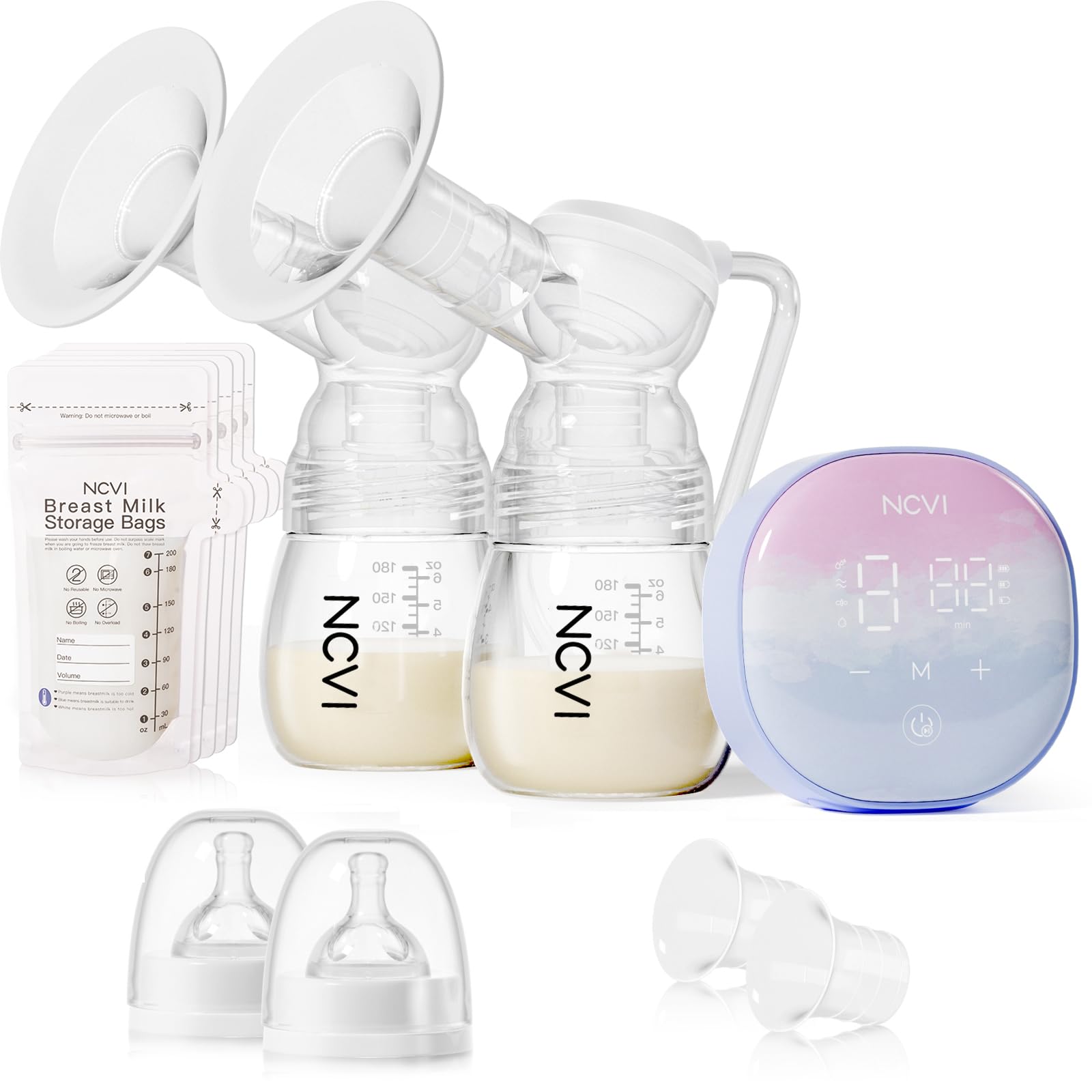 NCVI Double Electric Breast Pump, Breast Pump Electric 8122 with 4 Modes 9 Levels, Breastfeeding Pump with 21/24mm Flanges, Rechargeable Milk Pump Ultra-Quiet for Home & Travel, LED Touchscreen