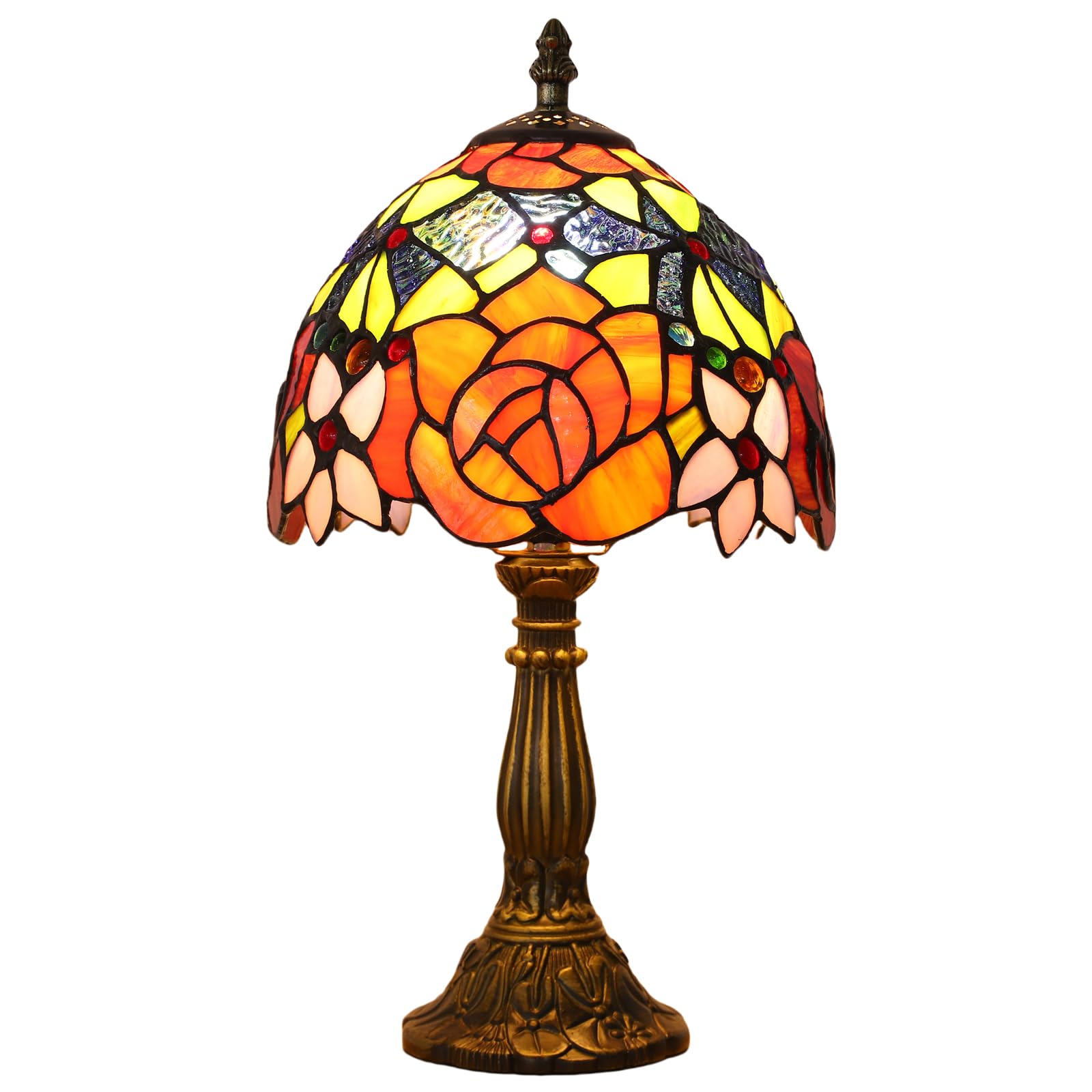 Photo 1 of tuomoxte Tiffany Style Table Lamp, 8 Inch Stained Glass Lamp, Rose Flower Pattern, Small Antique Lamp, Bedside Lamp, for Nightstand Bedroom Living Room Home Office, Include LED Bulb
