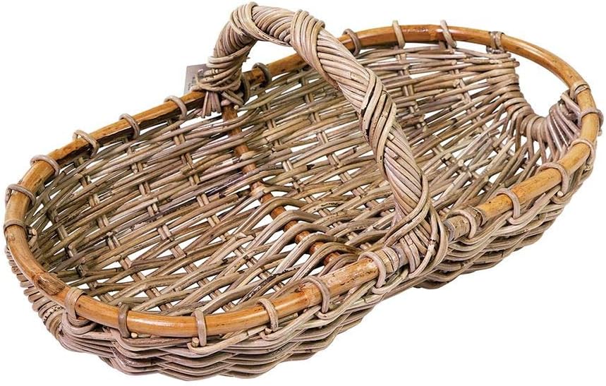 Grey Rattan Oval Shallow Trug Basket Flowers Vegetables Allotment