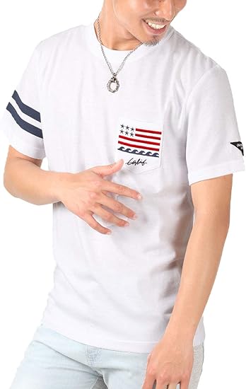 Amazon Lux Style Tシャツ メンズ ポケット 星条旗 サガラ 刺繍 アメカジ サーフ 春 夏 ポケt ホワイトl Tシャツ カットソー 通販