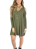 Women's Casual Long Sleeve Off Shoulder V-Neck Loose Dress