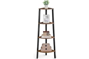 VASAGLE Corner Shelf Stand, 4-Tier Corner Bookshelf, Industrial Ladder Shelf, Plant Stand for Living Room, Office, Kitchen, R