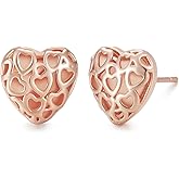 925 Sterling Silver Heart Stud Earrings for Women 14K Gold Plated French Style Earrings | Hypoallergenic Jewelry
