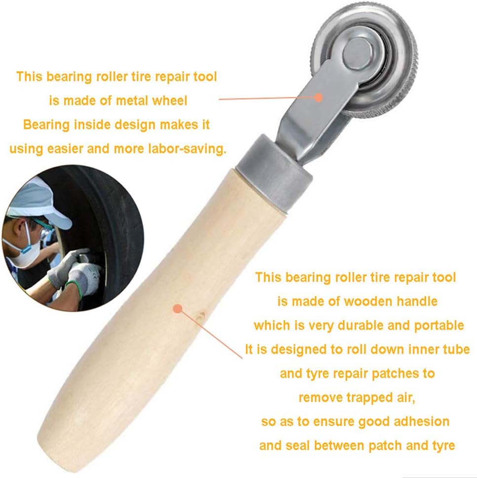 Podoy Tire Patch Wooden Handle Repair 1 1/2" Dia Roller Tool: Automotive