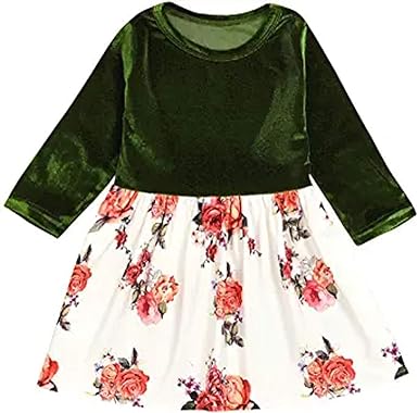 Amazon Com Toddler Baby Girl Fall Winter Dress Long Sleeve Velvet Patchwork Floral Print Dress Autumn Winter Clothes Clothing