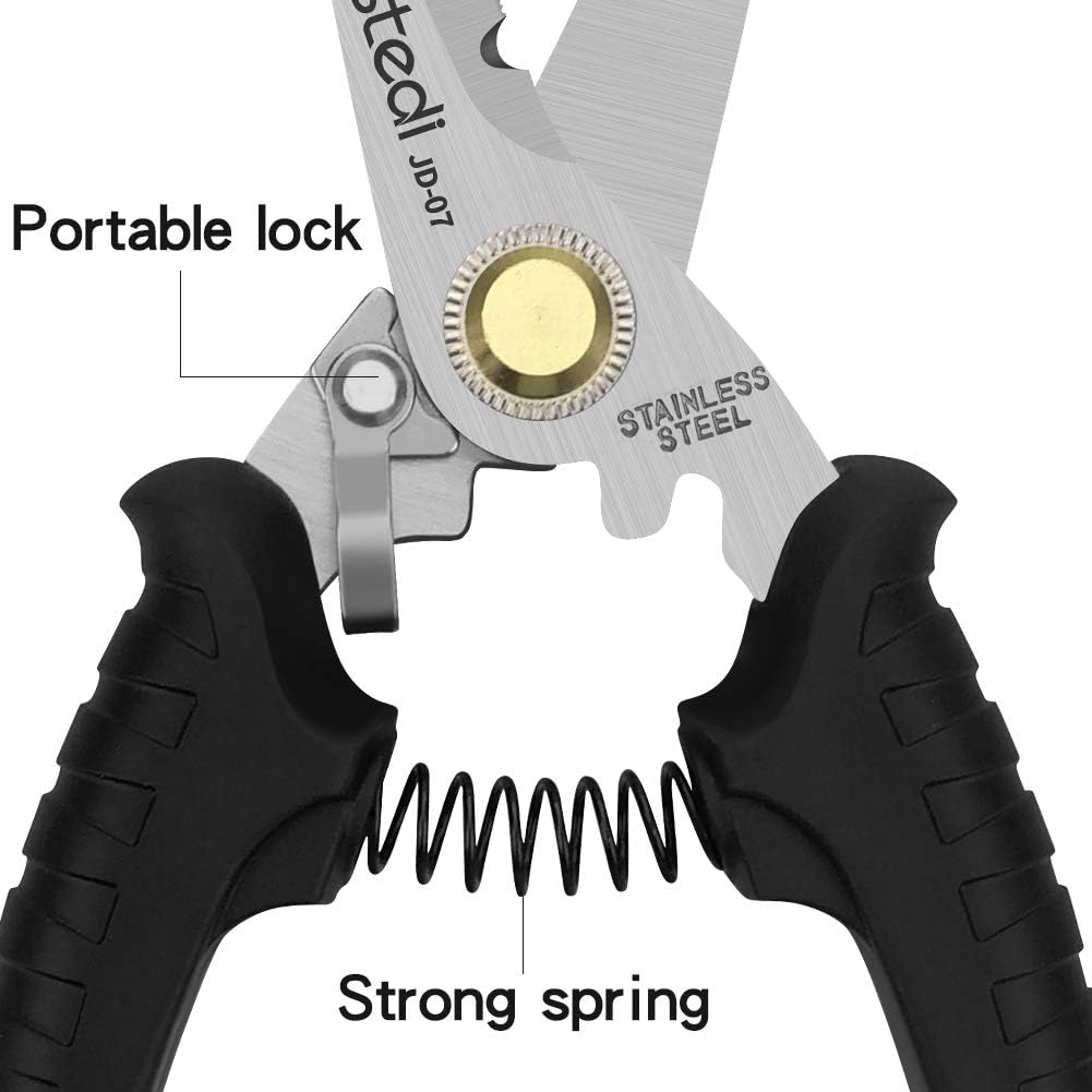 stedi Scissors Heavy Duty, Multi-Purpose Shears with Finely Serrated High Carbon Stainless Steel Blades -Easy Cutting Electrical Cable Notch, Insulation, Non-Slip Comfortable Handle, Soft Cable - - 
