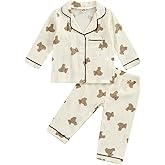 BULINGNA Kids Toddler Girl Boy Two Piece Pajamas Set Button Down Pajama Shirt Top Pants Shorts Bear Sleepwear Pjs Set