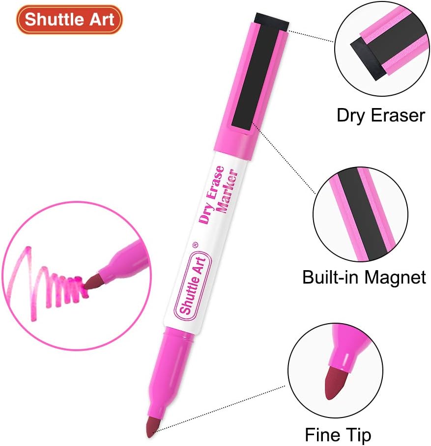 Dry Erase Markers, Shuttle Art 60 Bulk Pack 15 Colors Magnetic Whiteboard Markers with Erase, Fine Point Dry Erase Markers Perfect for Writing on Whiteboards, Glass, Mirror for School Office Home : Office Products
