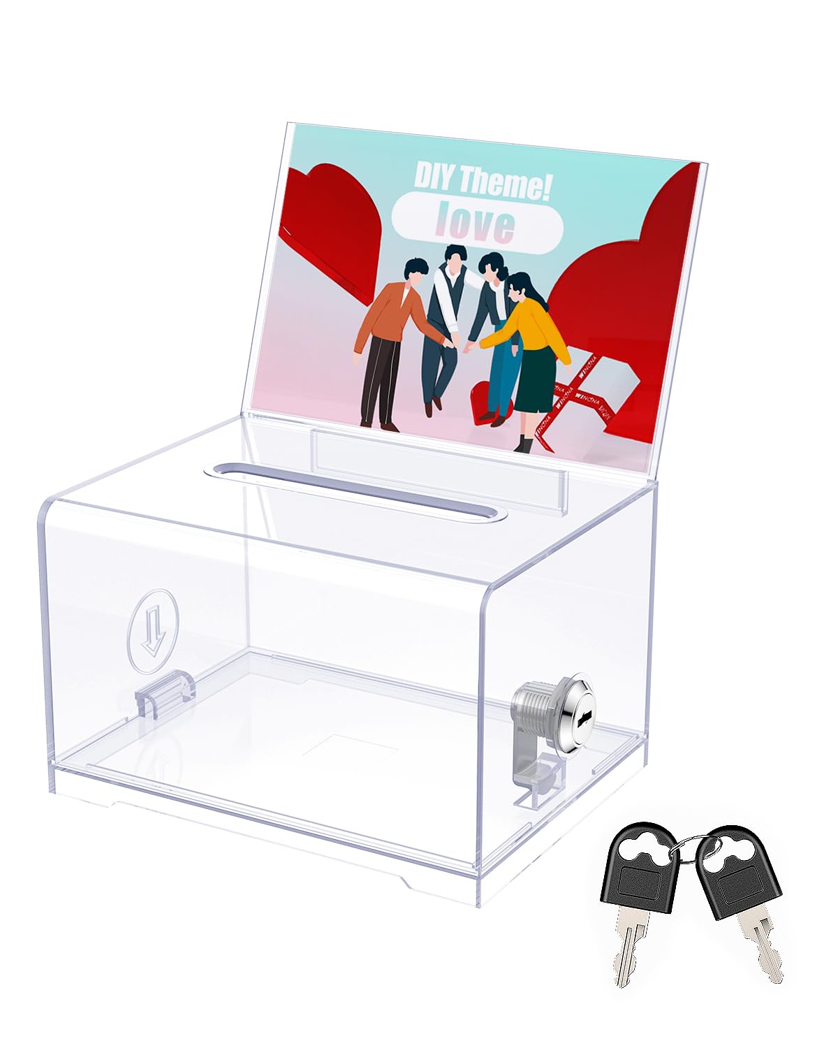 Uniclife Acrylic Donation Box with Lock and Sign Holder Clear Ballot Box with Slot Plastic Suggestion Storage Container for Fundraising Voting Charity Tip Collection, 16 x 12 x 10（cm）