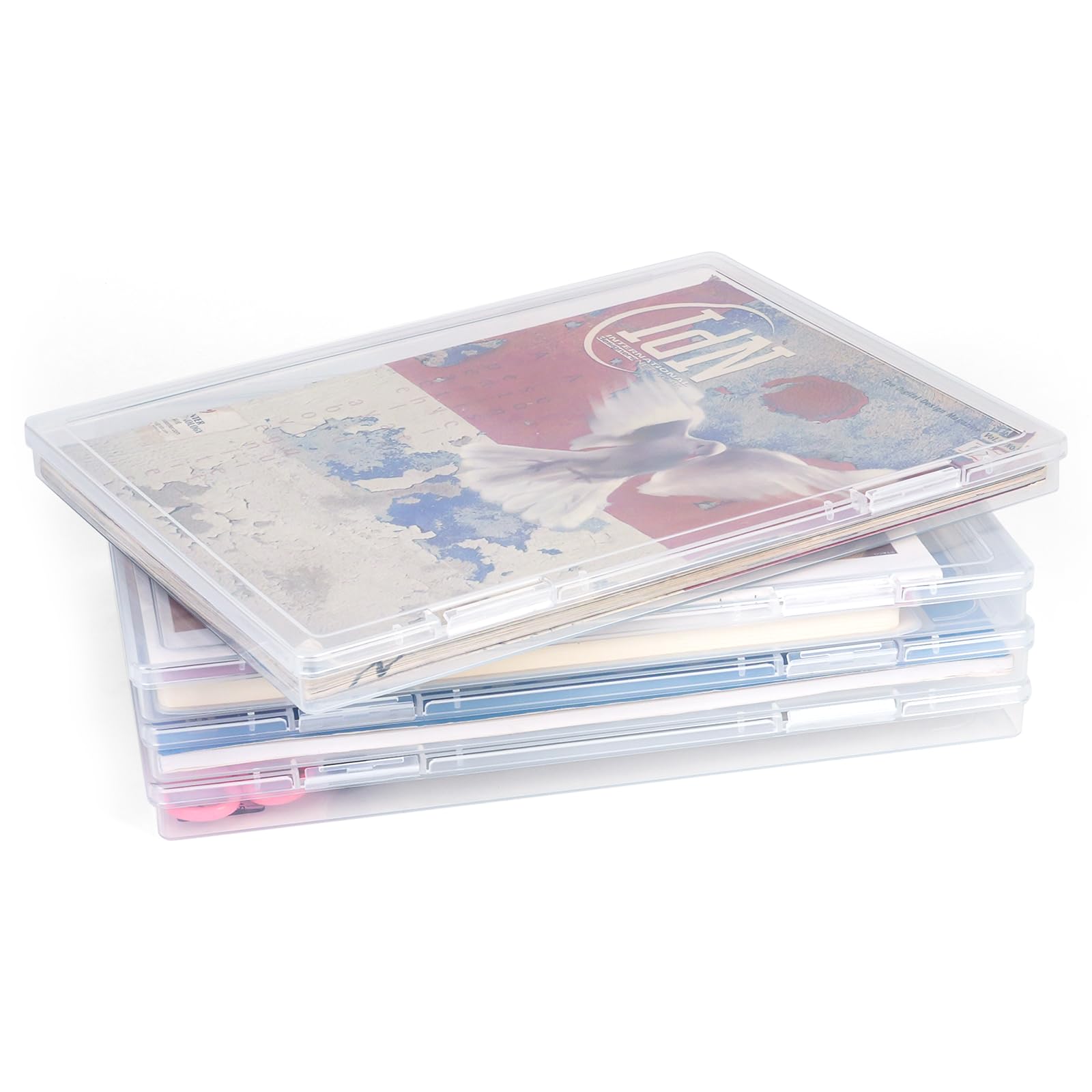 Photo 1 of FUIJOL Photo Storage Box 11.5x8.5 Inch, 4 Pcs Portable Board Game Storage Container, A4 Paper Storage Box, Craft and File Organizer for Home/Office