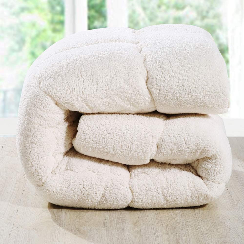 RENXR Winter Cashmere Fabric Quilt, Quilt Cashmere Warm, Moisture/Gas-Permeable, Down Quilts, Single Double,Beige,220x240cm 4kg