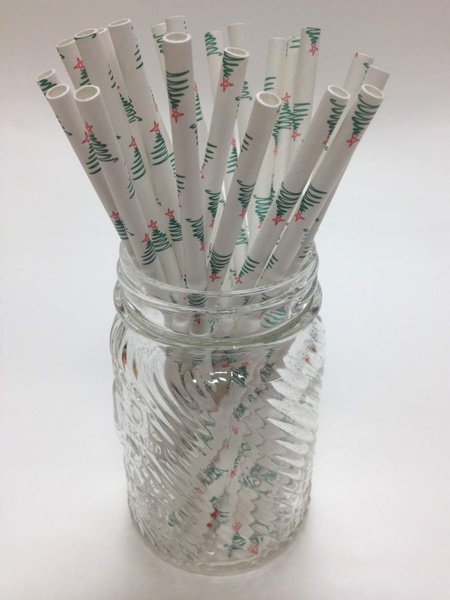 Aardvark Christmas Trees Paper Drinking Straws (Qty of 100 - Made in USA)