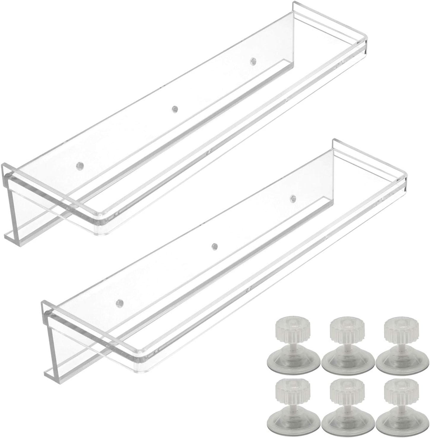 Combination of Life Acrylic Window Sill Suction Cup Shelf Wall Display Bathroom Organizer Kitchen Storage Rack No Drilling Set of 2 Clear 10 by 4-1/2 by 3 inches