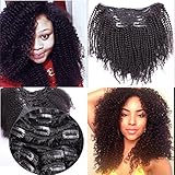 Nicewig 8A Grade Mongolian Afro Kinky Curly Clip In Hair Extension Vigin Human Hair weaving Kinky Curly Clip Ins 7pcs/lot,120gram/set Natural Black For American Black Women