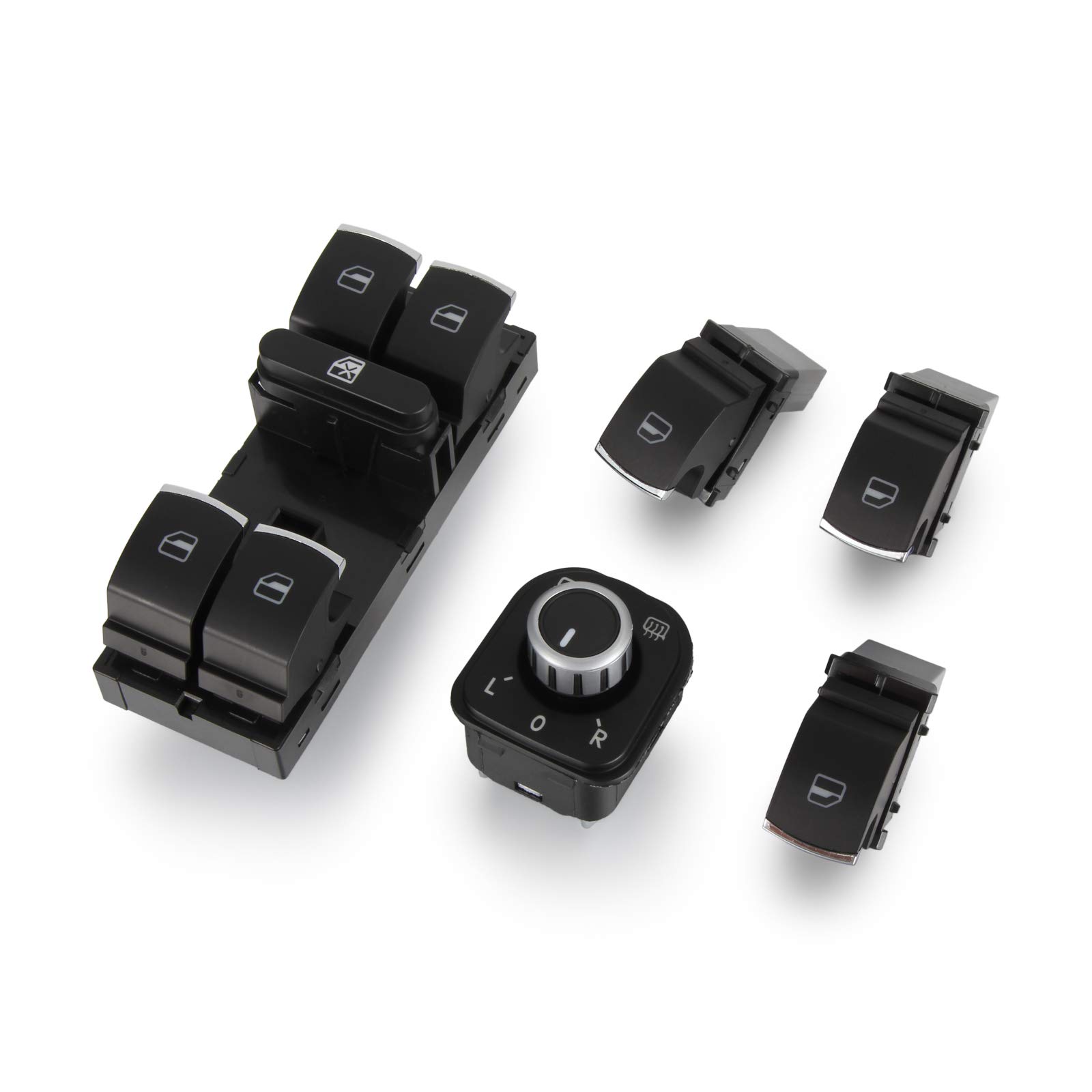 Madlife Garage 5Pcs Mirror & Window Switch Chrome Kit Set 5ND959857 5ND959565A 5ND959855 fits Passat 3C B6 CC Jetta Golf MK5 6 Tiguan Touran