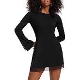 Topcloset Women's Fall Long Sleeve Mini Dress Boat Neck Going Out Cocktail Bell Sleeve Dresses Date Night Outfits