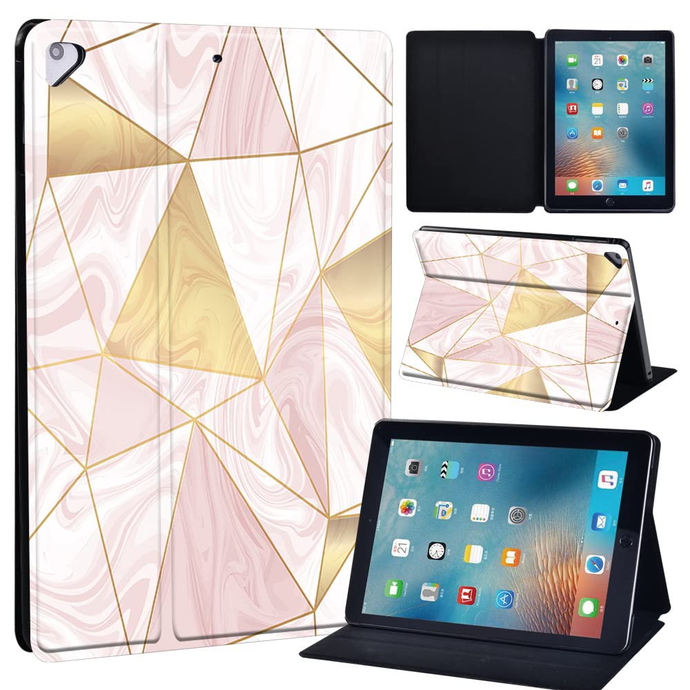 Leather slim lightweight Stand Cover Folio Case for Apple New iPad 9.7 2018 2017(6th Gen, 5th Gen)/iPad Air 2/iPad Air/iPad Pro 9.7 Tablet with Auto Wake/Sleep (pink marble geometric)