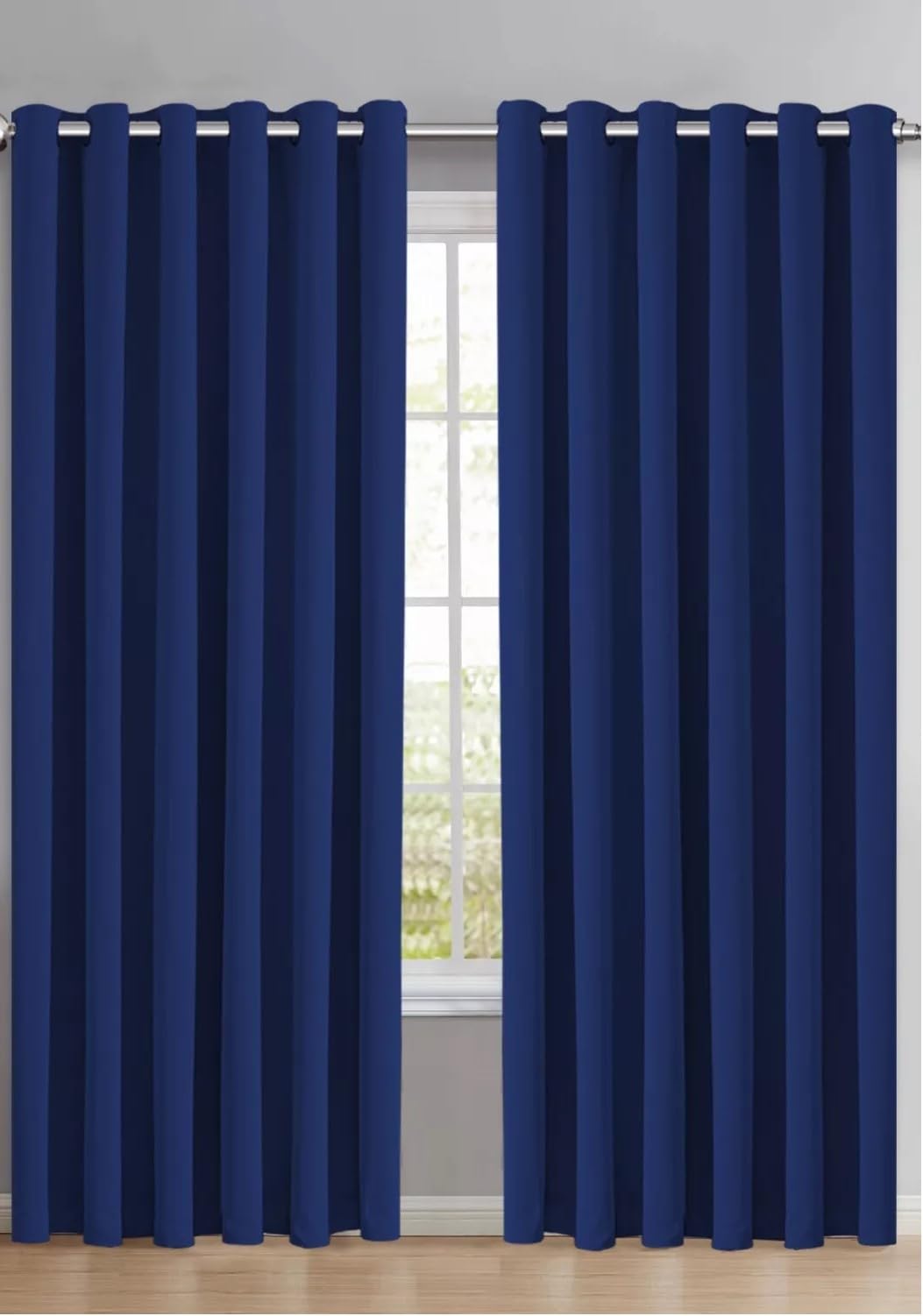 RayyanLinen Readymade Blackout Thermal Eyelet Ring Top Pair of Curtains Including 2 free Tiebacks (NAVY BLUE, Width 46" x Drop 54")