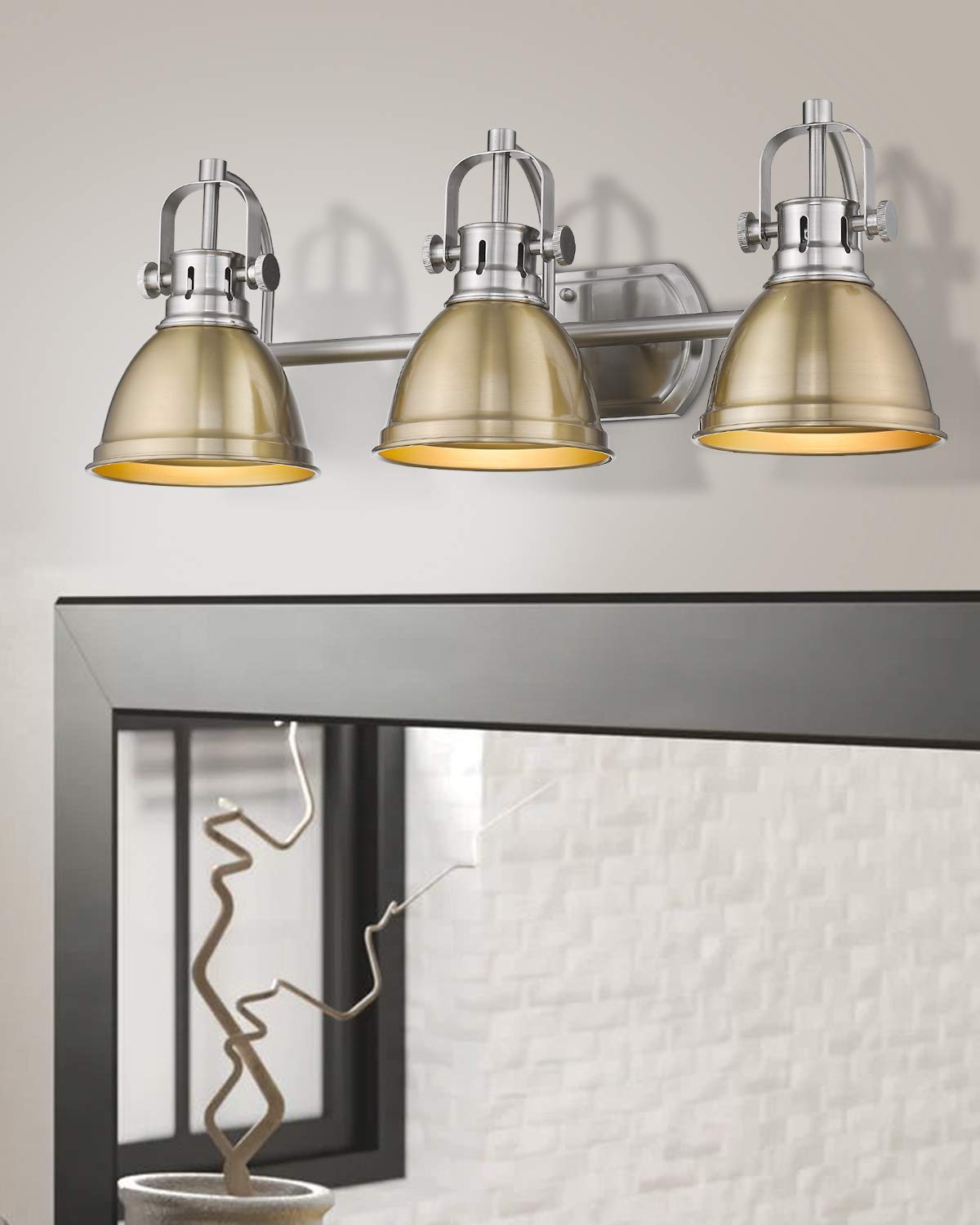 Emliviar 3 Light Bathroom Vanity Light Fixtures Blue And Brushed Nickel Finish With Metal Shade 4054 Sf Vanity Lights