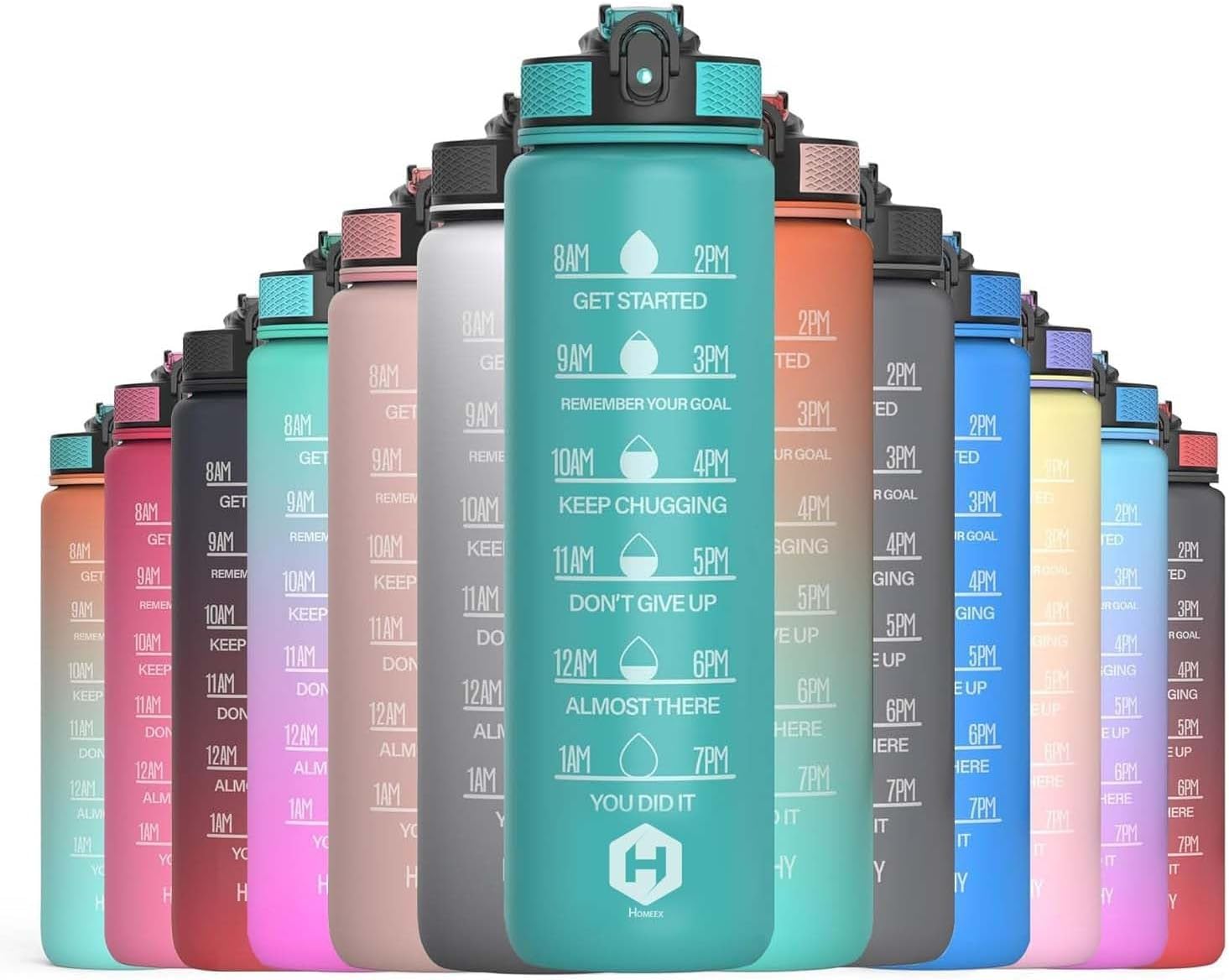 R4Retails 1 Litre Motivational Fitness Sport Water Bottles with Straw & Time Maker, Leak-proof, BPA-free Plastic Drink Bottle 1l Design for Girls, Boy Running,cycling (Green)