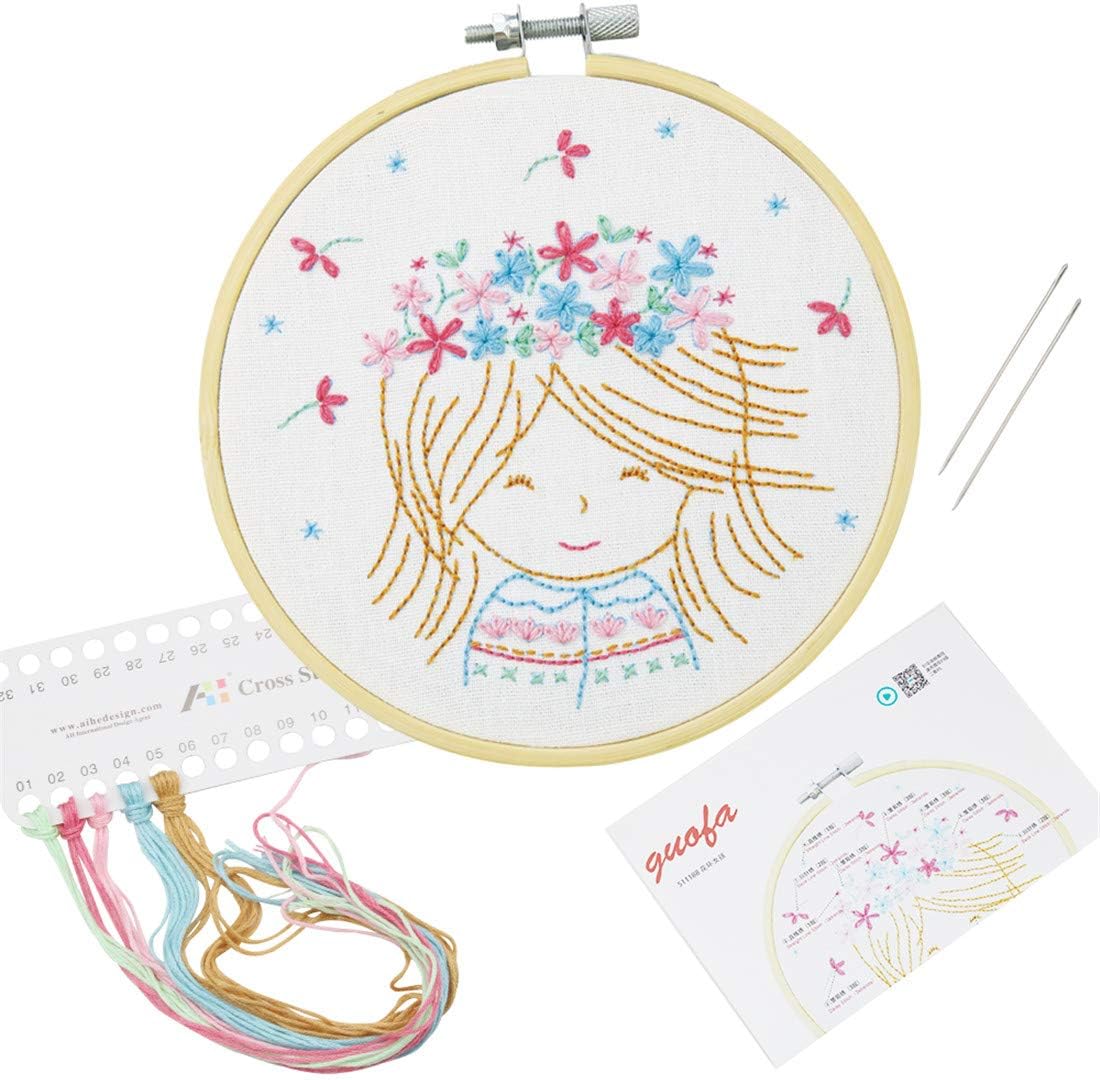 guofa Embroidery Kits for Beginners, Adults Cross Stitch Kits for Home Decor, Kids Embroidery Projects Supplies with Stamped Flower Butterflies Embroidery Pattern