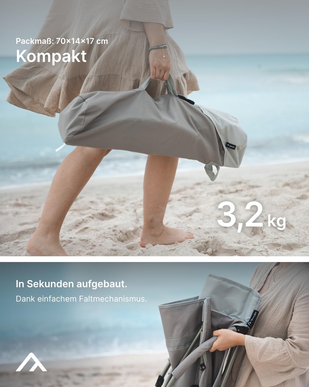 qeedo Johnny Beach Faltbarer Strandstuhl inkl. Netzbelüftung, kleines Packmaß, tragbar mit Packtasche, Sonnenstuhl klappbar, Strandhocker, Campingstuhl mit Breiten Standfüßen & niedriger Sitzhöhe 4