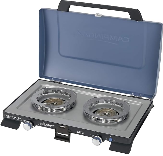 Campingaz Gas-/ Tisch-/ Campingkocher 400S, 2 flammig, 4.400 Watt, kompakter Outdoor Kocher mit Windschutz und Tragegriff