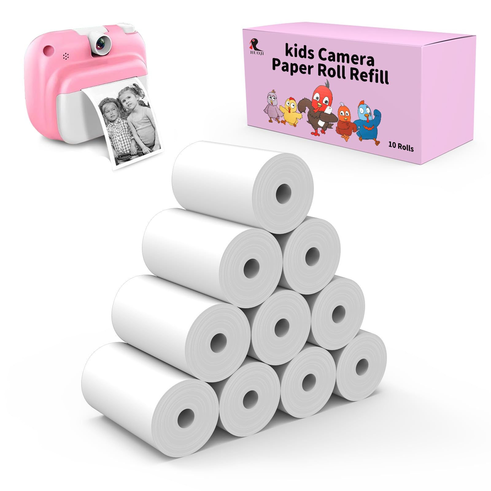 Photo 1 of 10 Rolls Kids Camera Paper Roll Refill - HD Printing Thermal Print Paper, Compatible with Esoxoffore/Etikez/Cimizi Kids Camera Instant Print(White, 57x25mm)