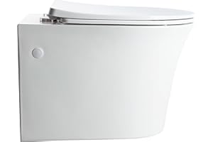 Casta Diva Wall Hung Toilet Bowl for Bathroom, Elongated Wall Mounted Compact Toilet with Soft Close Seat, 1.1GPF/1.6 GPF Dual Flush, Tankless, White