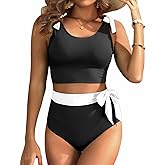 Two Piece High Waisted Swimsuits - Women Tummy Control Bikini Modest Bathing Suit 2PC 2025