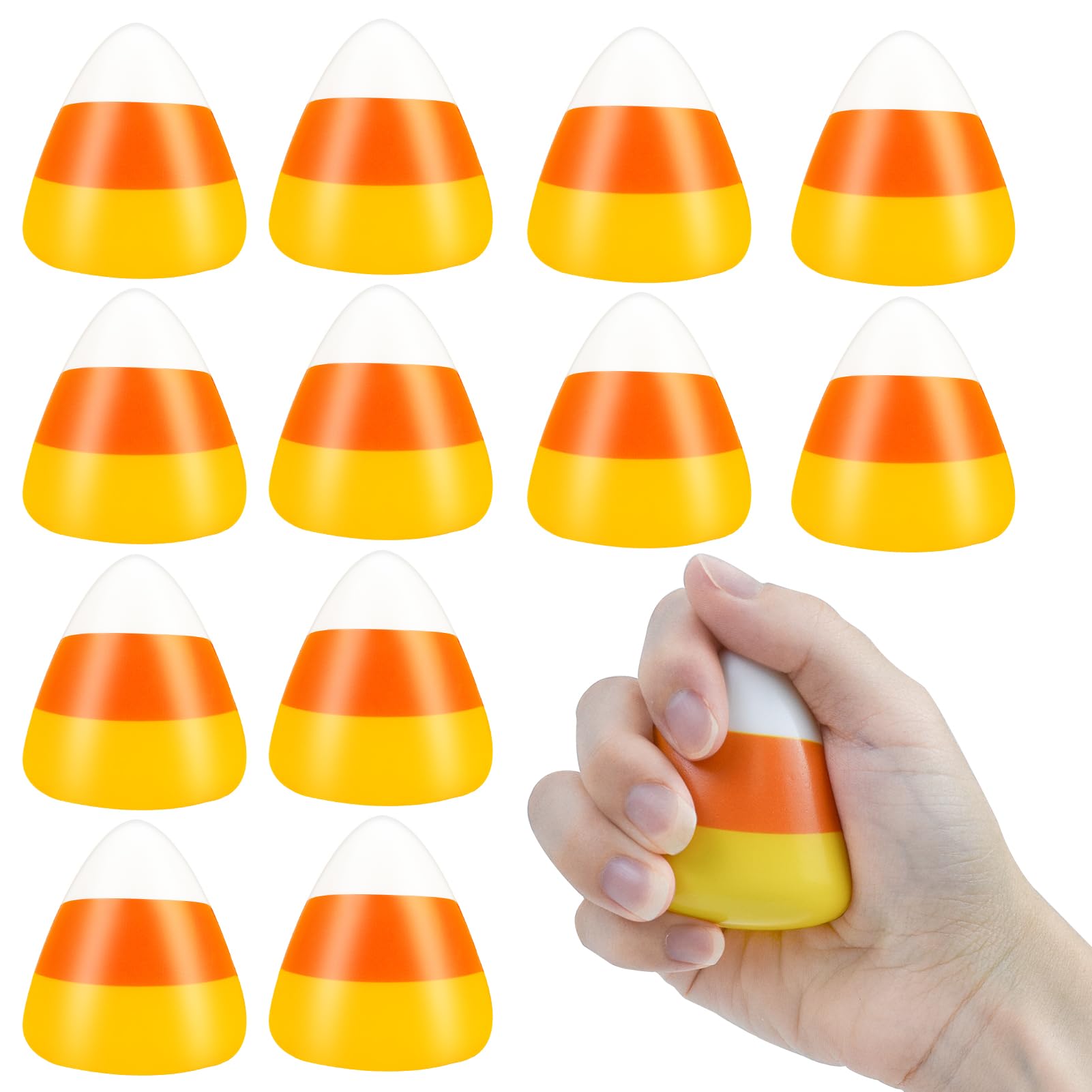 Photo 1 of 12 Pcs Candy Corn Stress Toys Halloween Stress Balls Bulk Mini Squeezy Fidget Toys Stretchy Ball Stress Relief Toys Trick or Treat Supplies for Adults Anxiety Relief Birthday Gifts Party Favors